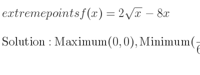 The extreme points of f(x)=2sqrt(x)-8x are Maximum(0,0),Minimum(1/64 , 1/8)